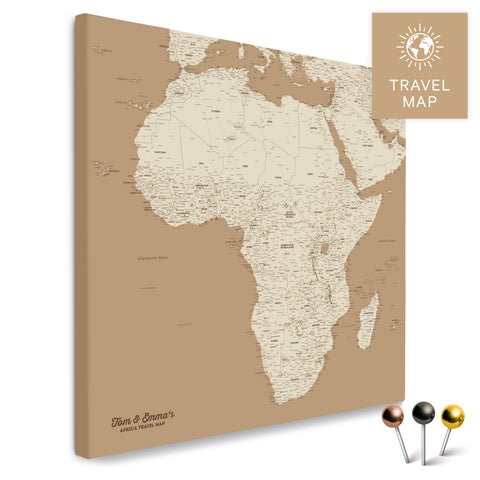 Afrika-Karte in Treasure Gold (Gold-Beige) als Pinn-Leinwand, perfekt zum Markieren und Planen von Reisen, hier kaufen