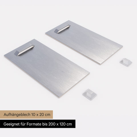 Alu-Aufhängeblech 10x20 cm zur Wandmontage unseres Magnetboards in Formaten bis 200x120cm