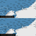 Vergleich einer Australien-Karte in Farbe Blau mit und ohne Straßennetz