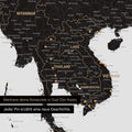 Detail einer Südost-Asien-Karte als Pinn-Leinand in Farbe Light Black mit Kartenausschnitt von Thailand, Vietnam und Myanmar