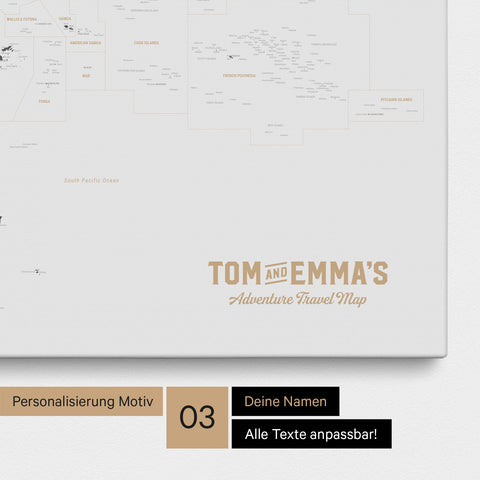 Karte von Australien und Ozeanien in Farbe Light Gray als Leinwand zum Pinnen mit einer optionalen Personalisierung