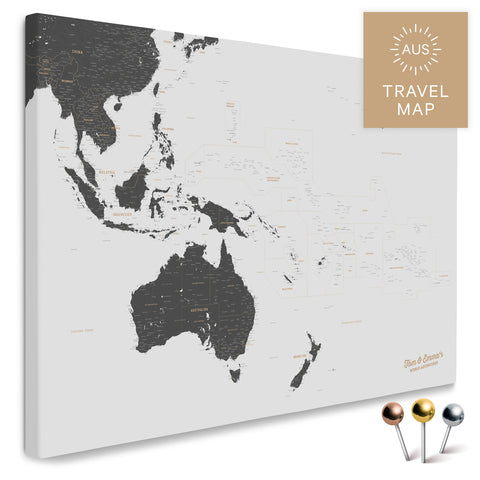 Landkarte von Australien und Ozeanien in Farbe Light Gray als Pinnwand Leinwand zum Pinnen und Markieren von Reisezielen