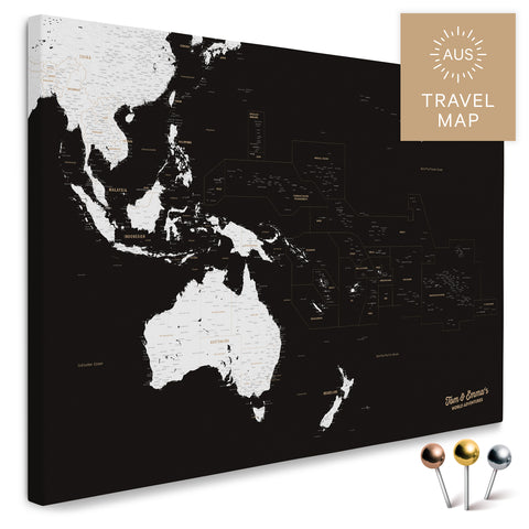 Landkarte von Australien und Ozeanien in Farbe Schwarz-Weiß als Pinnwand Leinwand zum Pinnen und Markieren von Reisezielen