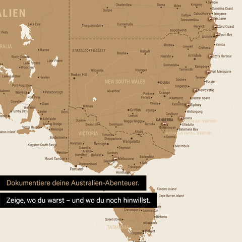 Detail einer Australien und Ozeanien Landkarte als Poster mit Kartenausschnitt von New South Wales und Victoria