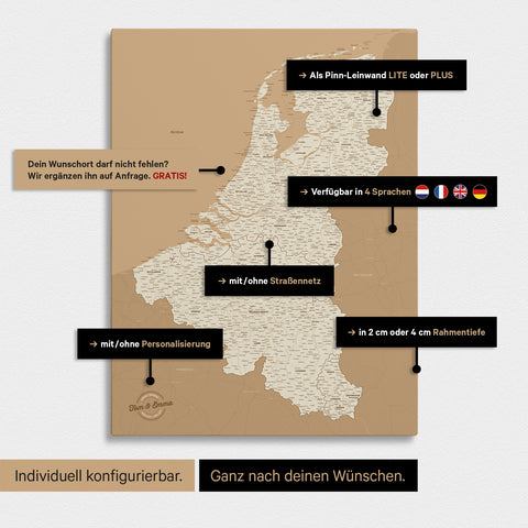 Benelux Push Pin Map TRAVEL® – Treasure Gold