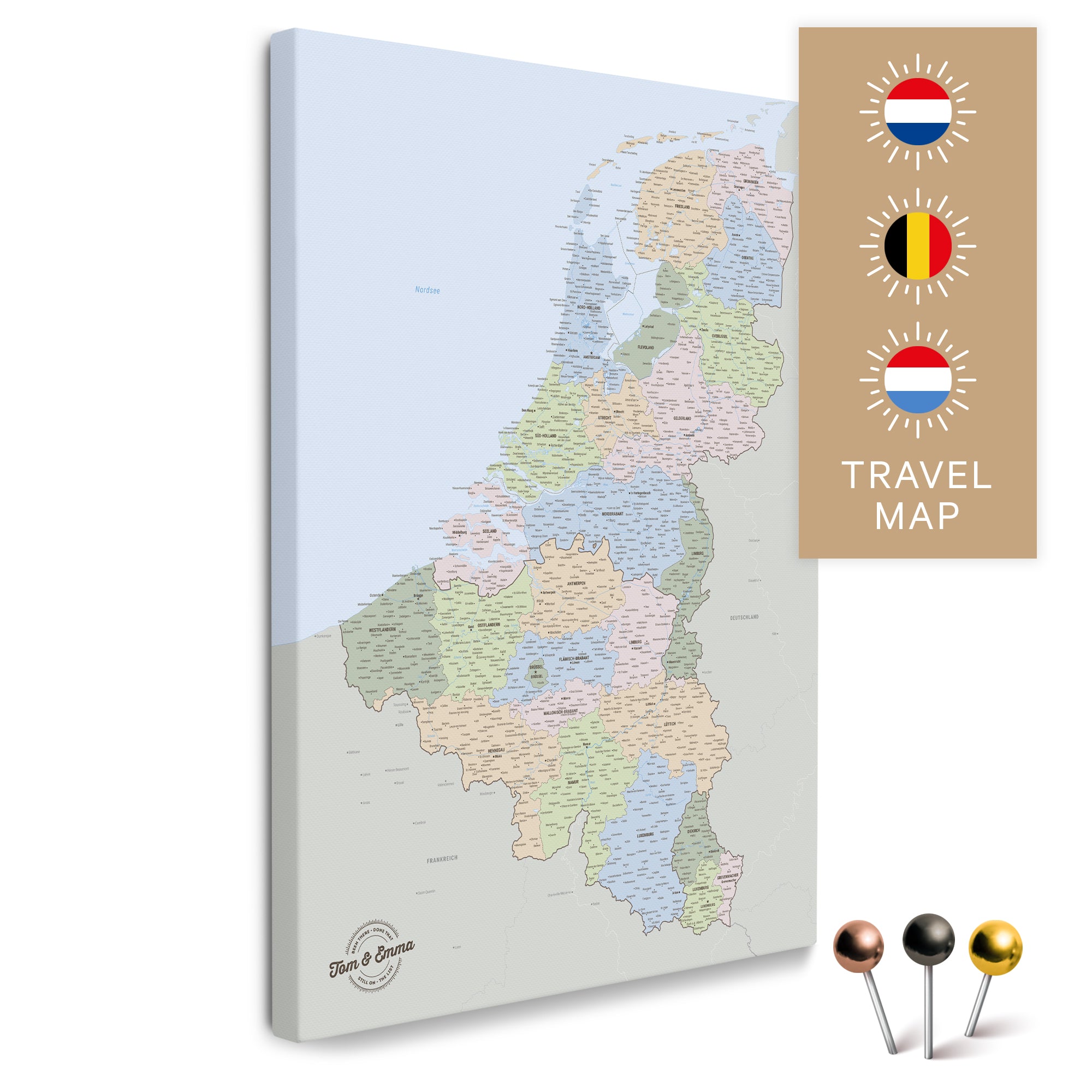 Political Benelux Push Pin Map TRAVEL