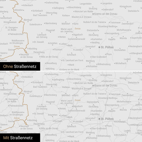 DACH-Karte Leinwand in Dark Gray wahlweise mit oder ohne Straßennetz