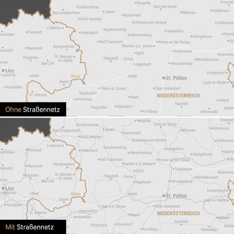 DACH-Karte Leinwand in Dark Gray wahlweise mit oder ohne Straßennetz