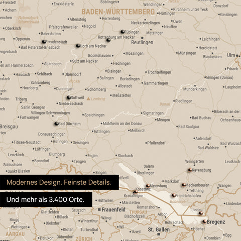 DACH Push Pin Map TRAVEL® – Gold