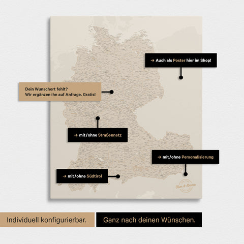 DACH Push Pin Map TRAVEL® – Gold