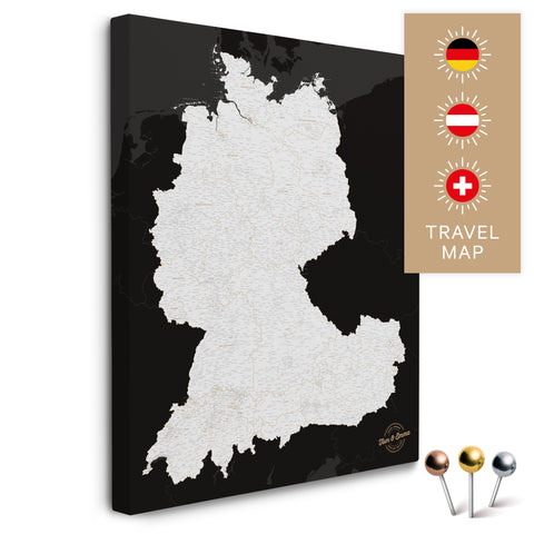 DACH-Landkarte in Light Black als Pinnwand Leinwand zum Pinnen und Markieren von Reisezielen kaufen