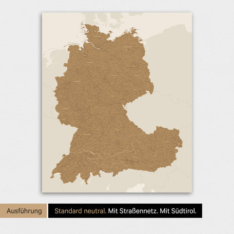 Neutrale Ausführung einer DACH-Karte als Design-Poster ohne Personalisierung