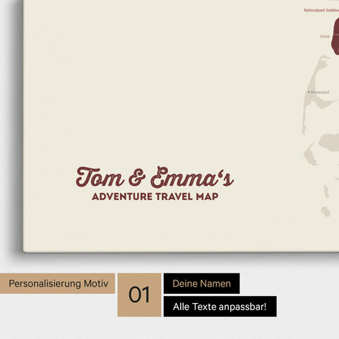 Denmark Map Push Pin Map in Bordeaux Red with Personalization