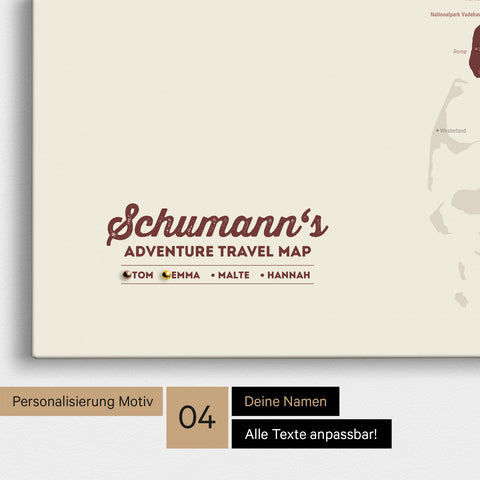 Detailed map of Denmark as a Bordeaux-red Push Pin Map, personalized with a logo for the entire family