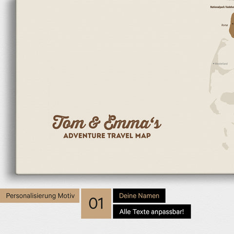 Denmark Map Push Pin Map in Bronze with Personalization