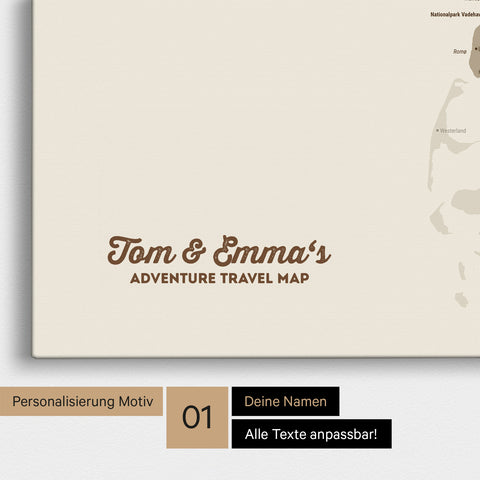 Denmark Map Push Pin Map in Desert Sand with Personalization