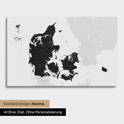 Neutral version of a Denmark map as a Push Pin Map in Light Black
