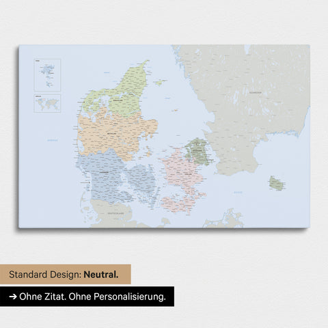 Neutral version of a political map of Denmark as a Push Pin Map in Multicolor Atlas color