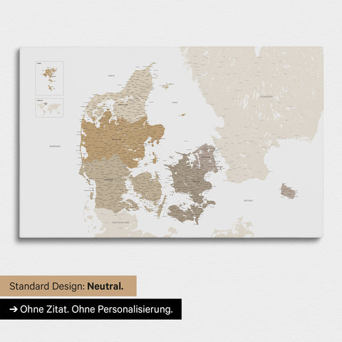 Neutral version of a Denmark map as a Push Pin Map in Multicolor Beige