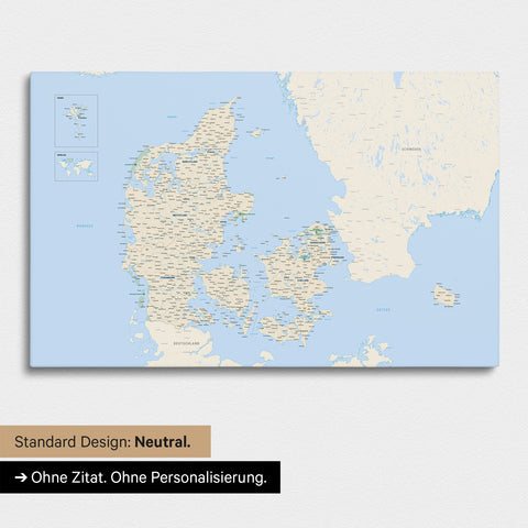 Neutral version of a Denmark map as a Push Pin Map in Multicolor Classic color