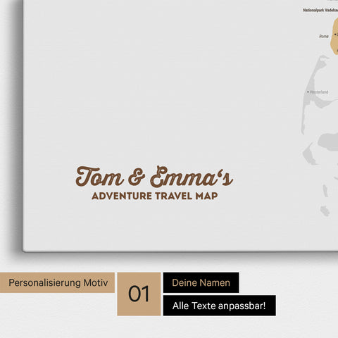 Denmark Map Push Pin Map in Multicolor Sienna with Personalization