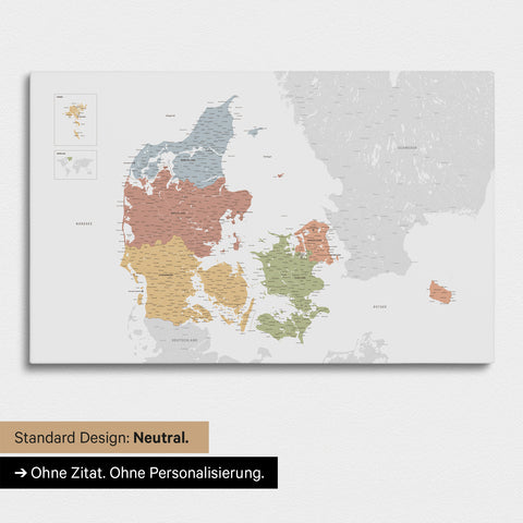 Neutral Version of a Denmark map as a Push Pin Map in Multicolor Sienna