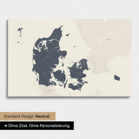 Neutral version of a Denmark map as a Push Pin Map in Navy Light