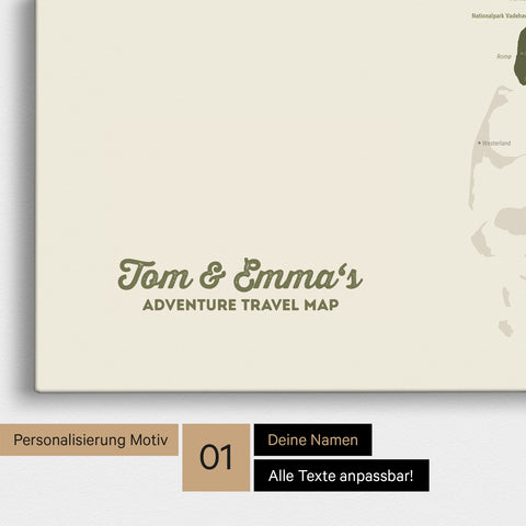 Denmark map Push Pin Map in Olive Green with personalization