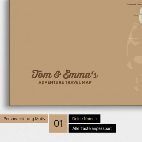 Denmark Map Push Pin Map in Treasure Gold with Personalization