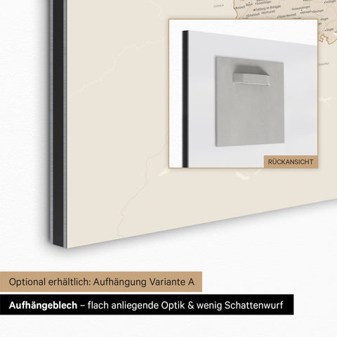 Aufhängeblech für magnetische Deutschland-Karte zur einfachen Wandmontage für eine flach anliegende Optik