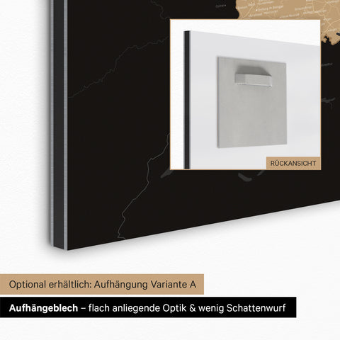 Aufhängeblech für magnetische Deutschland-Karte zur einfachen Wandmontage für eine flach anliegende Optik