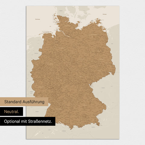 Neutrale und schlichte Ausführung einer magnetischen Deutschland-Karte in Bronze