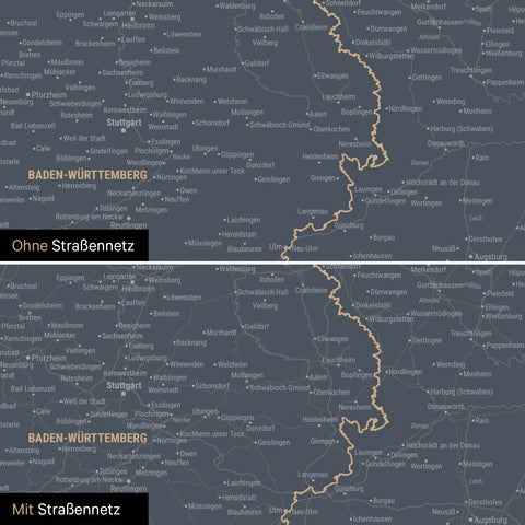 Magnetische Deutschland-Karte in Denim Blue mit optionalem Straßennetz von Autobahnen und Landstraßen