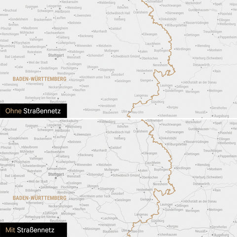 Magnetische Deutschland-Karte in Dunkelgrau mit optionalem Straßennetz von Autobahnen und Landstraßen