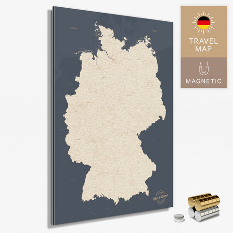 Magnetische Deutschland-Karte in Hale Navy (Blau-Gold) als Magnetboard zum Pinnen und Markieren von Reisezielen kaufen