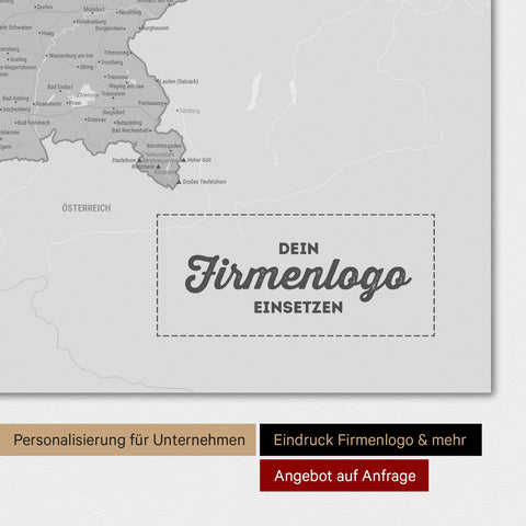 Weltkarte als Deutschland-Karte in Coolgray (Hellgrau) mit Eindruck eines Firmenlogos