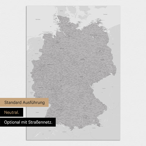 Neutrale und schlichte Ausführung einer magnetischen Deutschland-Karte in Coolgray (Hellgrau)