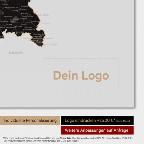 Weltkarte als Deutschland-Karte in Light Black mit Eindruck eines Firmenlogos