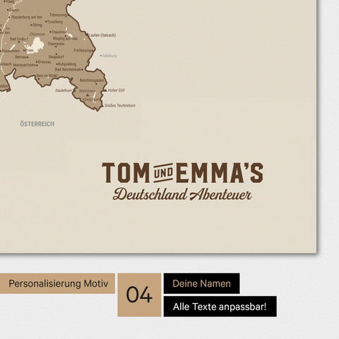 Magnetboard mit Deutschland-Karte in Multicolor Brown mit Logo im Vintage-Look