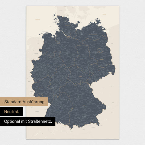 Neutrale und schlichte Ausführung einer magnetischen Deutschland-Karte in Navy Light