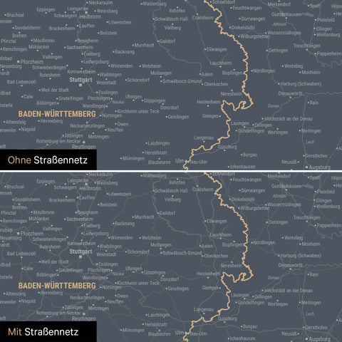Magnetische Deutschland-Karte in Navy Light mit optionalem Straßennetz von Autobahnen und Landstraßen