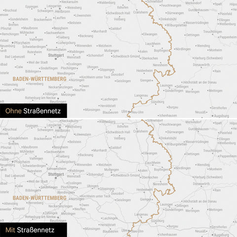 Magnetische Deutschland-Karte in Schwarz-Weiss mit optionalem Straßennetz von Autobahnen und Landstraßen