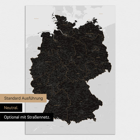 Neutrale und schlichte Ausführung einer magnetischen Deutschland-Karte in Light Black