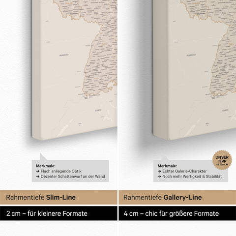 Deutschland-Karte TRAVEL® Pinn-Leinwand – Gold