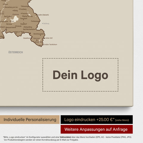 Deutschland-Karte als Pinn-Leinwand in Multicolor Brown mit Eindruck eines Firmenlogos