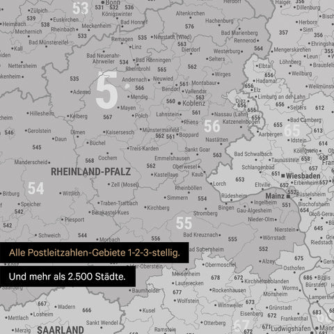 Ausschnitte einer Postleitzahlenkarte von Deutschland mit Bayern als Pinn-Leinwand in Coolgray (Hellgrau)