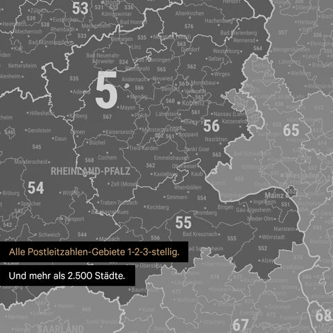Ausschnitte einer Postleitzahlenkarte von Deutschland mit Bayern als Pinn-Leinwand in Light Gray