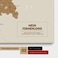 Deutschland-Karte mit Postleitzahlen als Pinn-Leinwand in Bronze mit Eindruck des Firmenlogos