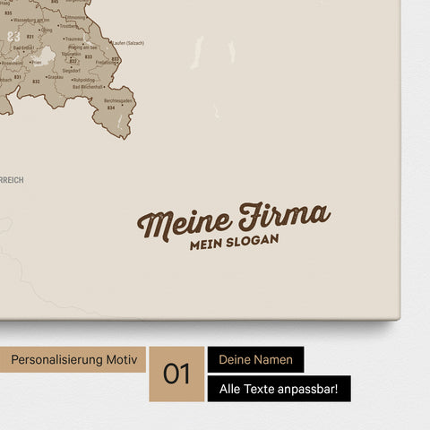 Deutschland-Karte mit Postleitzahlen als Pinnwand Leinwand in Desert Sand mit Personalisierung und Eindruck von Namen