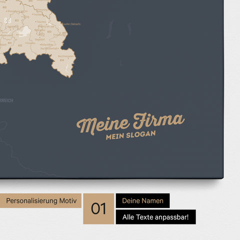 Deutschland-Karte mit Postleitzahlen als Pinnwand Leinwand in Hale Navy mit Personalisierung und Eindruck von Namen